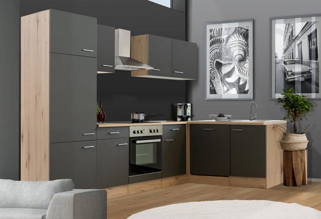 Flex-Well Winkelküche »Morena«, mit E-Geräten, Gesamtbreite: 280 cm - grau