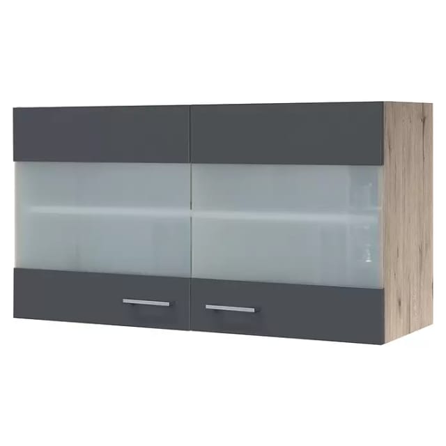 Flex-Well Glas-Hängeschrank »Morena«, Basaltgrau/San Remo Eiche, grau, melaminbeschichtete Spanplatte