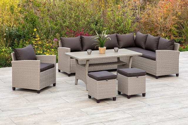 MERXX Gartenmöbelset »Palma«, 9 Sitzplätze, Stahl/Kunststoff, inkl. Auflagen - beige