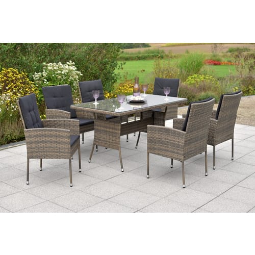 MERXX Gartenmöbelset »Menorca«, 6 Sitzplätze, Stahl/Kunststoff, inkl. Auflagen - braun
