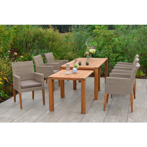 MERXX Gartenmöbelset »Ranzano«, 6 Sitzplätze, Aluminium/Kunststoff/Akazienholz, inkl. Auflagen - gruen