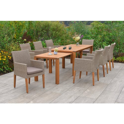 MERXX Gartenmöbelset »Ranzano«, 8 Sitzplätze, Aluminium/Kunststoff/Akazienholz, inkl. Auflagen - gruen