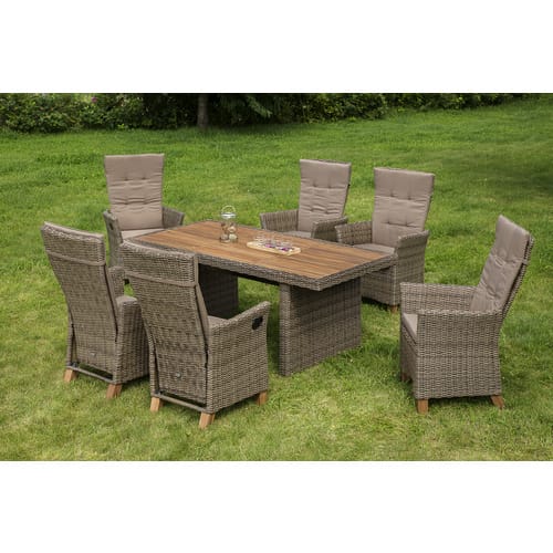 MERXX Gartenmöbelset »Toskana«, 6 Sitzplätze, Stahl/Kunststoff/Akazienholz, inkl. Auflagen - beige