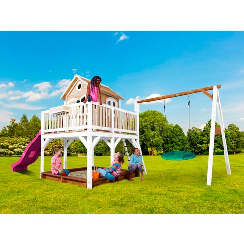 AXI Kinderspielhaus »Liam«, BxHxT: 613 x 291 x 277 cm, Holz, braun/weiß/lila