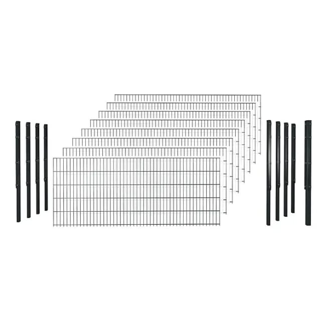 hadra Doppelstabmattenzaun, anthrazit, 6/5/6 mm, Komplett-Set à 20 m, inkl. Pfosten, Flacheisenleiste - schwarz