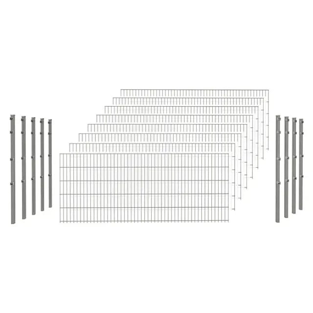 hadra Doppelstabmattenzaun, silbergrau, 8/6/8 mm, Komplett-Set à 20 m, inkl. Pfosten, Klemmhalter - silberfarben