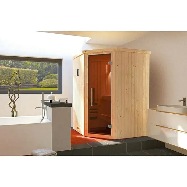 WEKA Ecksauna »Kiruna 1«, mit Ofen, BxHxT: 144 x 199 x 144 cm - braun