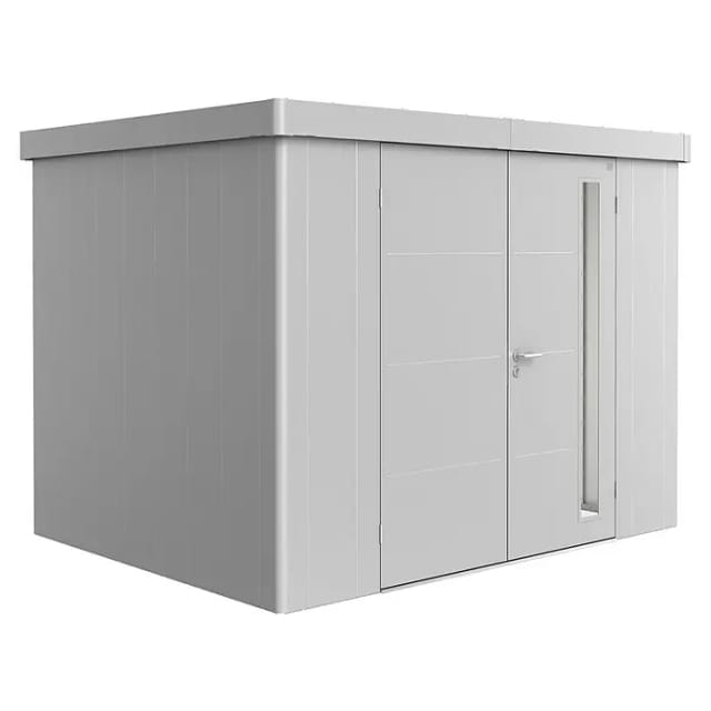 BIOHORT Gerätehaus »Neo«, Stahl, BxHxT: 292 x 222 x 236 cm (Außenmaße inkl. Dachüberstand) - silberfarben