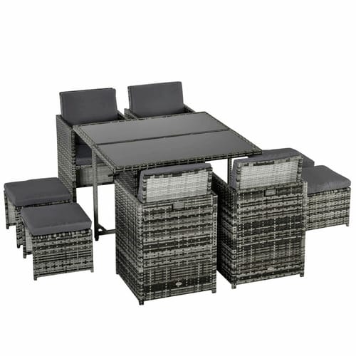 Outsunny Sitzgruppe, 8 Sitzplätze, Metall/PE/Polyester - schwarz