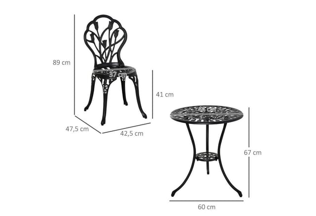 Outsunny Bistro-Set, Metall, 3-teilig - schwarz
