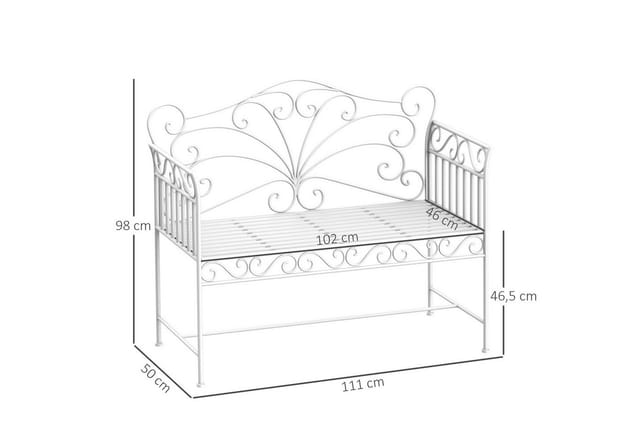 Outsunny Gartenbank, Metall, 2-Sitzer, BxHxT: 113,5 x 93,5 x 50 cm - weiss