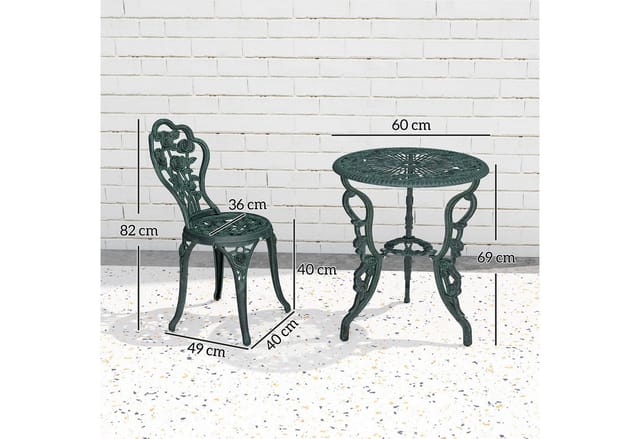Outsunny Bistro-Set, Metall, 3-teilig - gruen