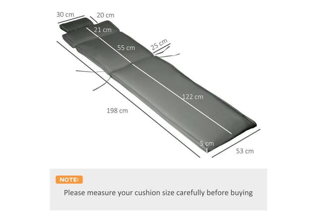 Outsunny Liege, grau, Polyester/Baumwollfaser, BxL: 53 x 198 cm