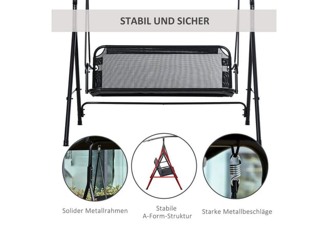 Outsunny Hollywoodschaukel, 2-Sitzer, schwarz, inkl. Auflagen