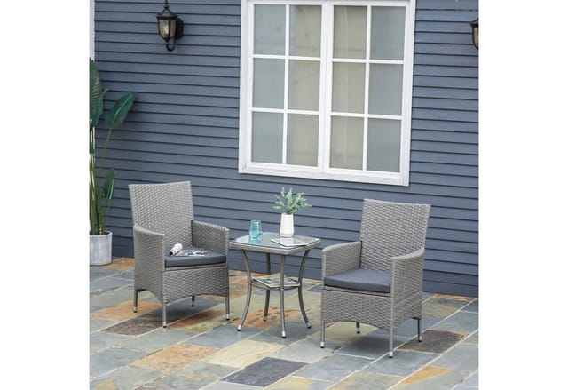 Outsunny Gartenmöbelset, Kunststoff, 3-teilig - grau