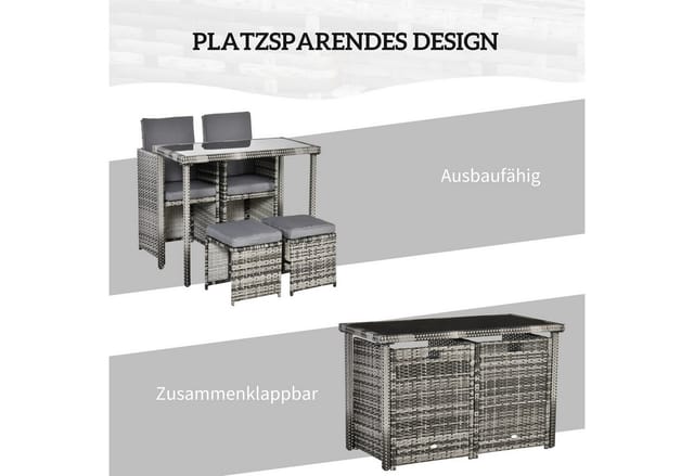 Outsunny Sitzgruppe, 4 Sitzplätze, Metall/Rattan/Polyester/gehärtetes Glas - schwarz
