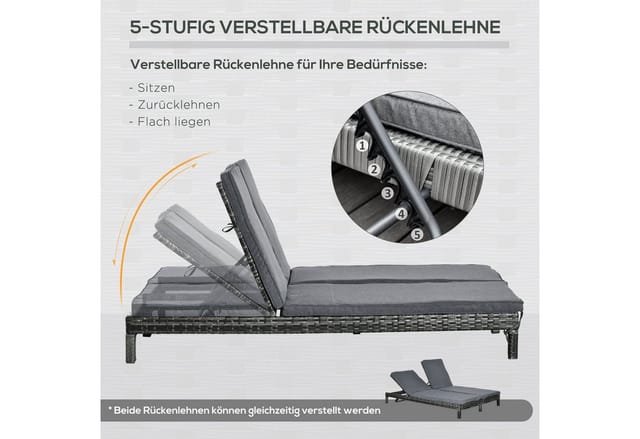 Outsunny Gartenliegen-Set, Metall, inkl. Auflagen, BxHxT: 195 x 28 x 120 cm - grau
