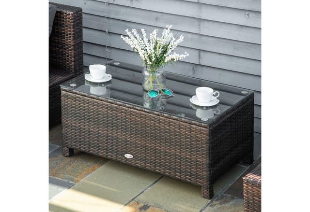 Outsunny Beistelltisch, BxHxT: 85 x 39 x 50 cm, braun, Gestell aus Metall/Polyrattan