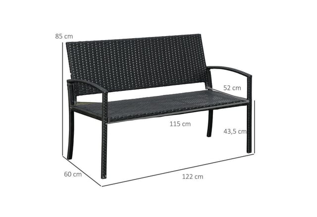 Outsunny Gartenbank, Naturmaterial, 2-Sitzer, BxHxT: 122 x 87 x 66 cm - schwarz