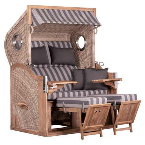 DEVRIES Strandkorb, BxHxT: 135 x 165 x 90 cm, Dreiviertelllieger, beige-braun - grau
