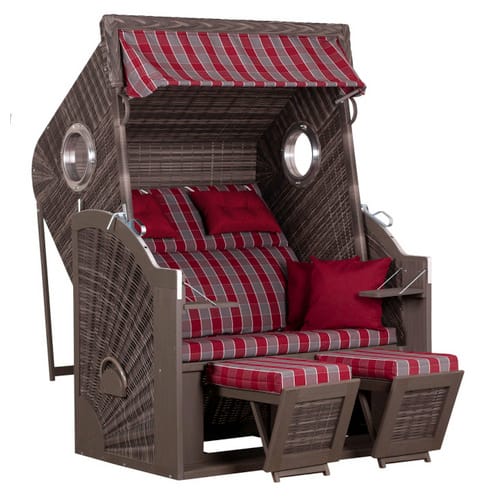 DEVRIES Strandkorb, BxHxT: 130 x 160 x 80 cm, Dreiviertelllieger, dunkelgrau - rot