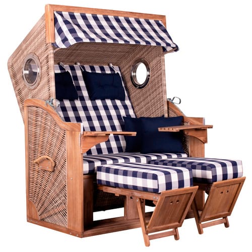 DEVRIES Strandkorb, BxHxT: 130 x 165 x 80 cm, Halblieger, beige-braun - blau
