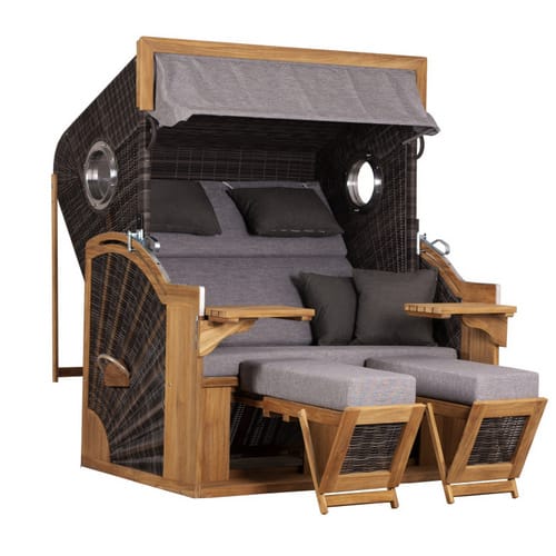 DEVRIES Strandkorb, BxHxT: 150 x 150 x 92 cm, Dreiviertelllieger, braun-grau