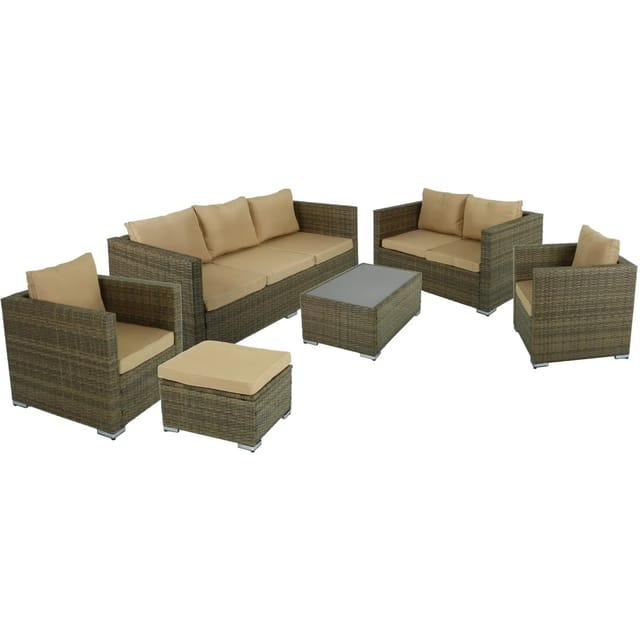 GARDEN PLEASURE Gartenmöbel »Murcia«, 7 Sitzplätze, Stahl/Kunststoff/Polyester, inkl. Auflagen - braun