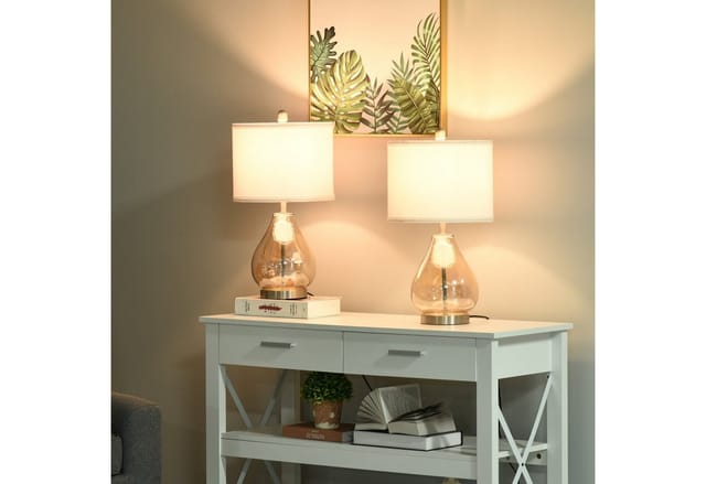 HOMCOM Tischlampe, Höhe: 56 cm, Gestell aus Stahl - braun