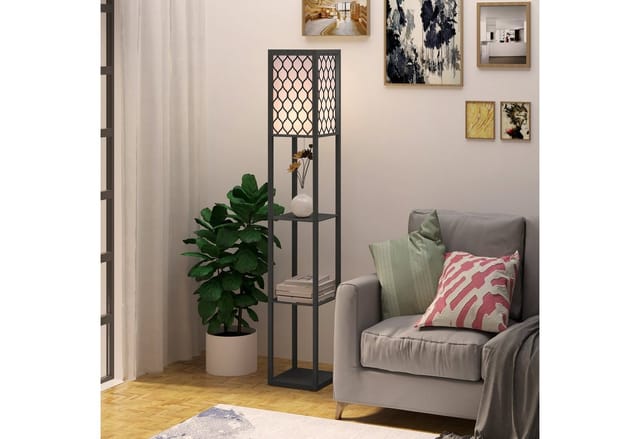 HOMCOM Stehleuchte, Höhe: 160 cm, Gestell aus MDF - schwarz