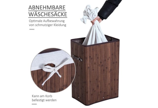 HOMCOM Wäschekorb, BxHxL: 30 x 60 x 40 cm, Bambus - braun