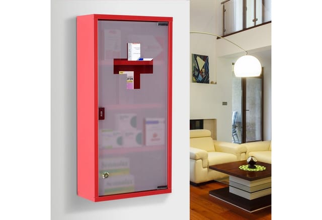 HOMCOM Medizinschrank, BxHxT: 30 x 60 x 12 cm, rot, abschließbar