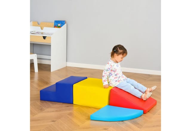 HOMCOM Bausteinset, dunkelblau/gelb/rosa/himmelblau, Kunstleder/EPE - bunt