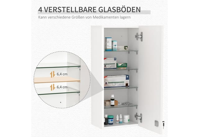 kleankin Medizinschrank, BxHxT: 30 x 70 x 20 cm, weiß, abschließbar - weiss