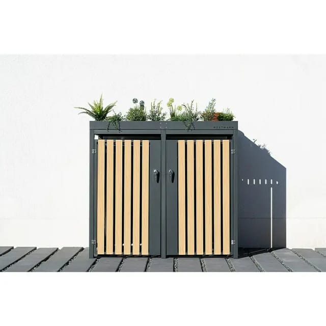 Westmann Mülltonnenbox, 480 l, Holzoptik/Anthrazit - grau