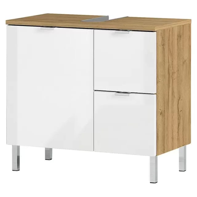 Waschbeckenunterschrank BxHxT: 60 x 56 x 34 cm, Grandson Eichefarben/weiß Hochglanz - braun