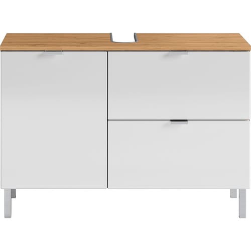 Waschbeckenunterschrank BxHxT: 80 x 56 x 34 cm, Grandson Eichefarben/weiß Hochglanz - braun