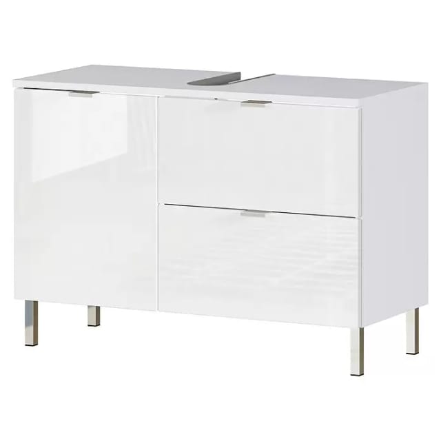 Waschbeckenunterschrank BxHxT: 80 x 56 x 34 cm, weiß/weiß Hochglanz - weiss