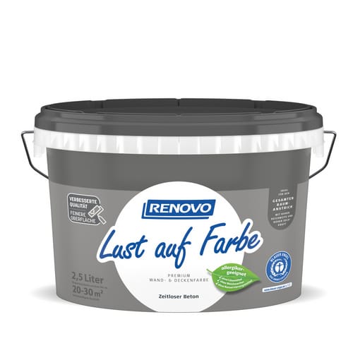 RENOVO Wand- und Deckenfarbe »Lust auf Farbe«, Zeitloser Beton, 2,5 l, matt - grau