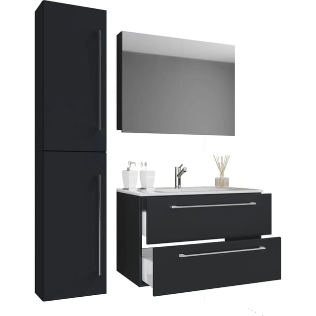 VCM Badmöbel-Set »Badinos«, 4-teilig, mit Spiegelschrank - schwarz