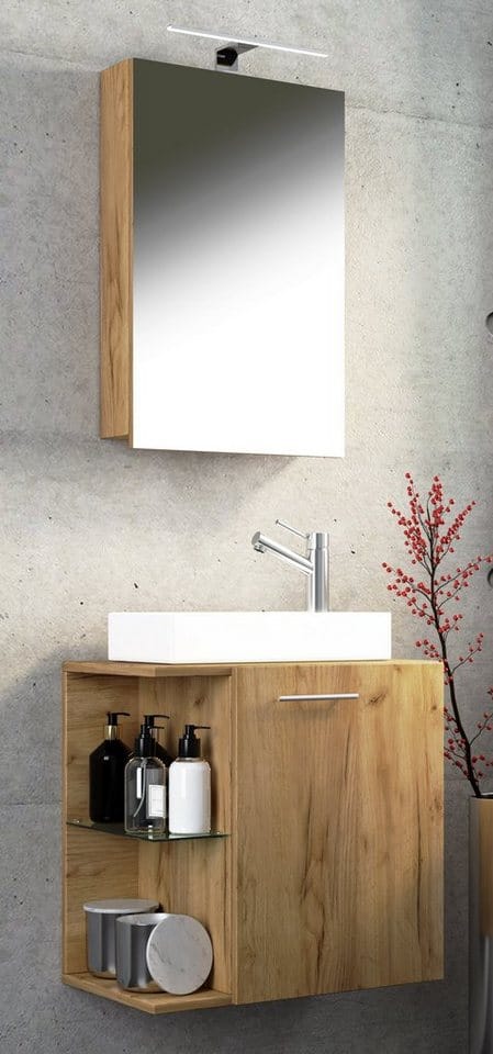 VCM Badmöbel-Set »Hausa«, 3-teilig, mit Spiegelschrank - braun