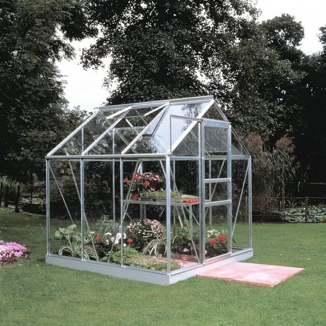 HALLS Gewächshaus »Popular«, 3,8 m², aluminiumfarben, 3 mm Sicherheitsglas - silberfarben