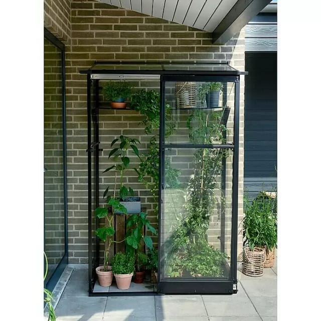 HALLS Gewächshaus »Qube Lean-to 2«, 0,8 m², schwarz, 3 mm Sicherheitsglas