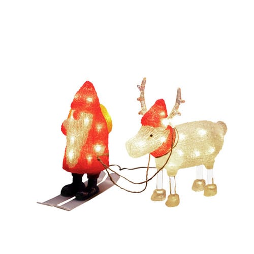 Konstsmide LED-Weihnachtsmann, Weihnachtsmann und Rentier, Höhe: 24,5 cm, Außentrafo, rot/weiß - weiss