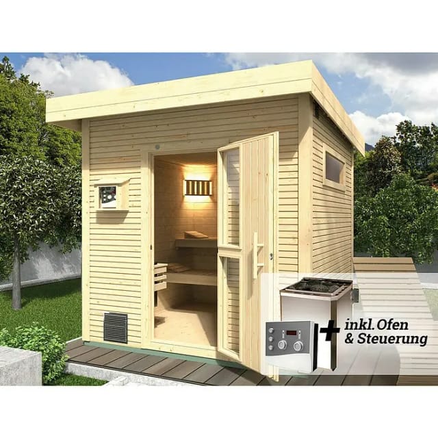 WEKA Saunahaus »Kuopio«, BxHxT: 263 x 253 x 298 cm, Nordisches Fichtenholz, für 4 Personen - beige