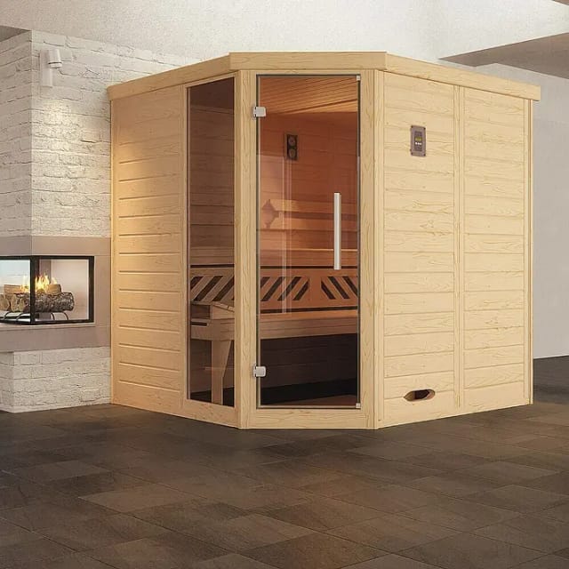WEKA Massivholzsauna »KEMI«, BxHxT: 195 cm x 200 cm x 195 cm - braun