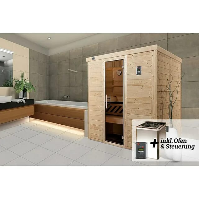 WEKA Massivholzsauna »KEMI«, BxHxT: 195 cm x 200 cm x 145 cm - braun