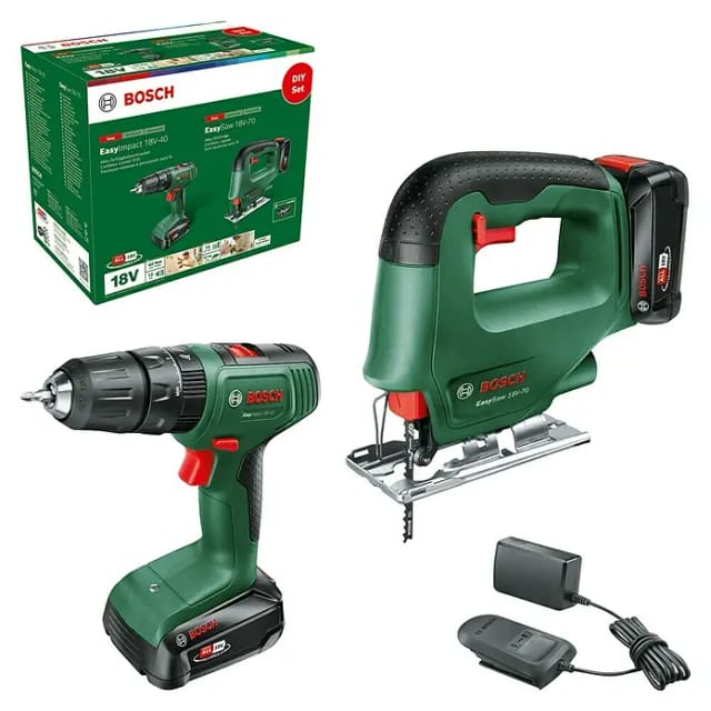 BOSCH HOME & GARDEN Schlagbohrschrauber & Stichsäge, 2 Akkus + Lader - gruen
