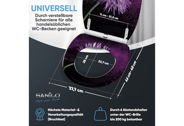 Sanilo WC-Sitz, BxL: 37,7 x 47 cm, Purple Dust - schwarz