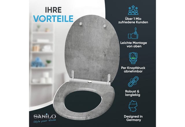 Sanilo WC-Sitz, BxL: 37,7 x 47 cm, Beton - grau